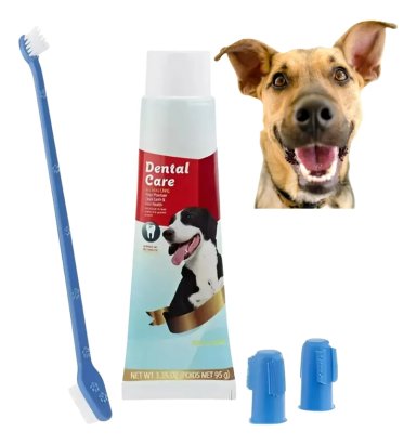 KIT DENTAL PARA MASCOTAS PASTA DE DIENTES Y 3 CEPILLOS - 1