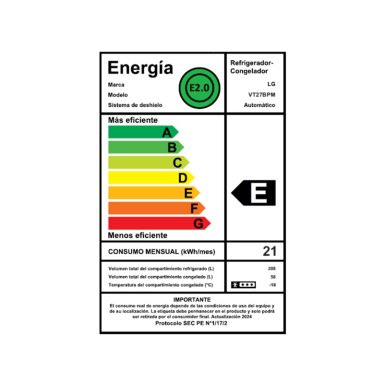 REFRIGERADOR TOP FREEZER LG 266 LITROS CON MOTOR SMART INVERTER VT27BPM - 3