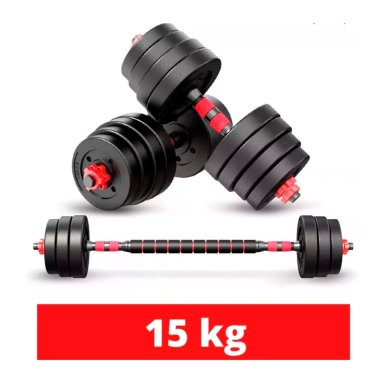 SET DE MANCUERNAS 15 KG BARRA ARMABLE AJUSTABLE BOOST FITNESS - 3
