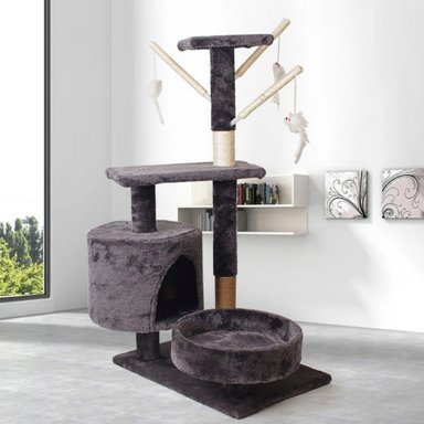 RASCADOR MADERA GATOS DE TODO Y MÁS 4 NIVELES + CASITA MD-04 - 2
