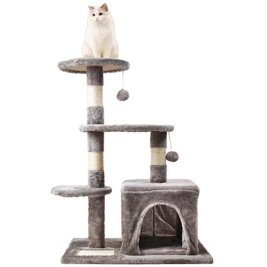 RASCADOR MADERA GATOS DE TODO Y MÁS 3 NIVELES + CASITA MA03 - 1