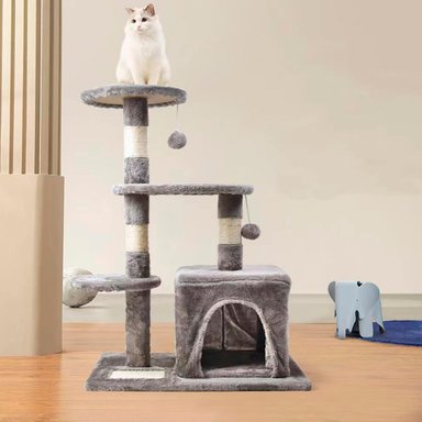 RASCADOR MADERA GATOS DE TODO Y MÁS 3 NIVELES + CASITA MA03 - 2