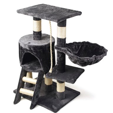 RASCADOR MADERA GATOS DE TODO Y MÁS 3 NIVELES + CASITA Y HAMACA MA10 - 1