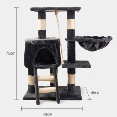 RASCADOR MADERA GATOS DE TODO Y MÁS 3 NIVELES + CASITA Y HAMACA MA10 - 2