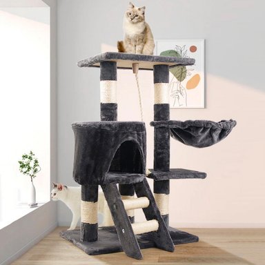 RASCADOR MADERA GATOS DE TODO Y MÁS 3 NIVELES + CASITA Y HAMACA MA10 - 3