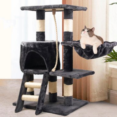 RASCADOR MADERA GATOS DE TODO Y MÁS 3 NIVELES + CASITA Y HAMACA MA10 - 4