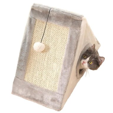 RASCADOR MADERA GATOS DE TODO Y MÁS GATO + CASITA Y POMPON MX27 - 1