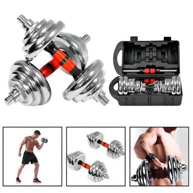 SET DE MANCUERNAS CROMADAS AJUSTABLES 20 KG MALETIN COLOR CROMADO BOOST FITNESS - 1