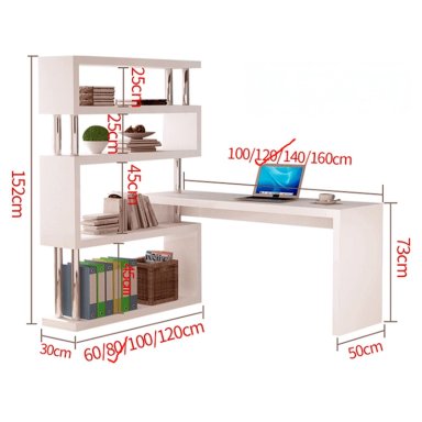 ESCRITORIO ESQUINERO 120X80X125CM CON ESTANTES CHIC HOME - 4