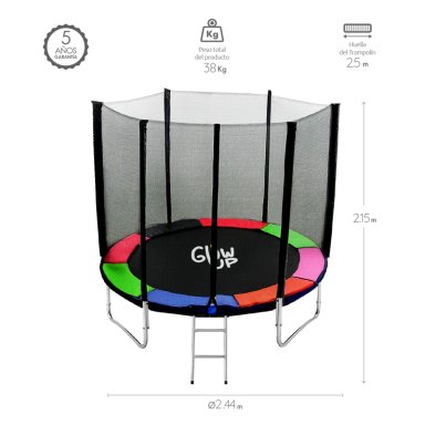 CAMA ELÁSTICA + MALLA SEGURIDAD Y ESCALERA 8FT 2,44 MTS GLOWUP - 6
