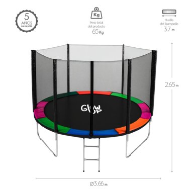 CAMA ELÁSTICA 12FT 3,66 MTS GLOWUP + MALLA Y ESCALERA - 6
