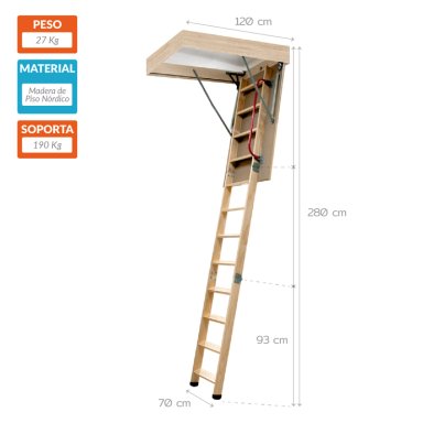 Escalera Ático de Madera Mansarda 70x120cm Homeclaf - 2
