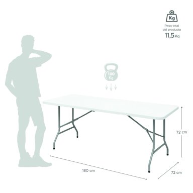 MESA PLEGABLE VINCENZI R1001 TIPO MALETA 1,80M BLANCA BLANCO - 3