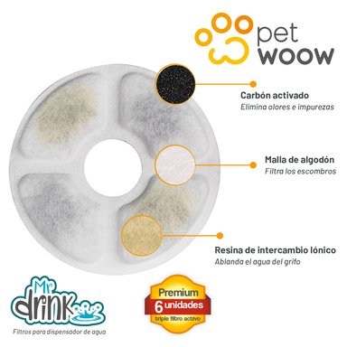 PACK 6 FILTROS PERROS GATOS DISPENSADOR AGUA PETWOOW - 4