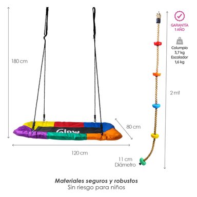 Pack Columpio Hamaca Rectangular + Escalador GlowUp Multicolor - 7