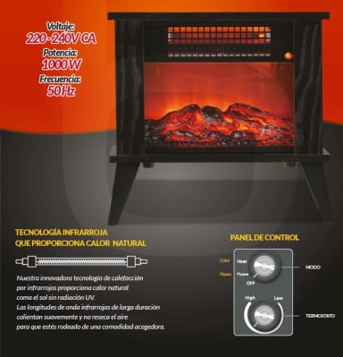 CHIMENEA ELÉCTRICA ESTUFA 1000W BFRESH NEGRA - 9