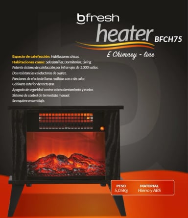 CHIMENEA ELÉCTRICA ESTUFA 1000W BFRESH NEGRA - 13