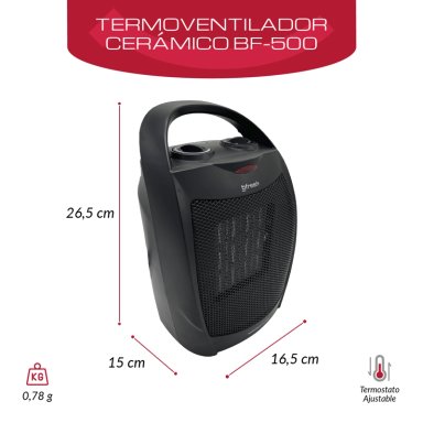 TERMOVENTILADOR ESTUFA CALEFACTOR ELÉCTRICO 1500W BFRESH NEGRA - 3