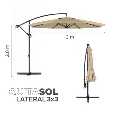 Quitasol Lateral 3x3mt Sombrilla Terraza Sol Lluvia Beige Vincenzi - 2