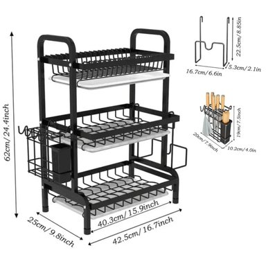 ESCURRIDOR PLATOS SECADOR LOZA INOXIDABLE 3 NIVELES - 2