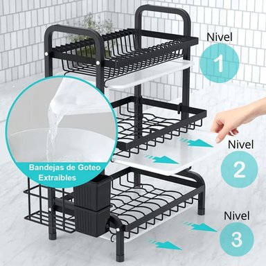 ESCURRIDOR PLATOS SECADOR LOZA INOXIDABLE 3 NIVELES - 3