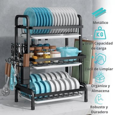 ESCURRIDOR PLATOS SECADOR LOZA INOXIDABLE 3 NIVELES - 5