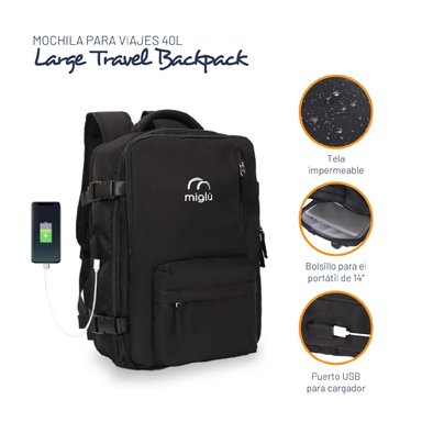 MOCHILA DE VIAJE MULTIUSO RESISTENTE IMPERMEABLE 40 LT MIGLÚ - 4
