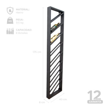 SOPORTE GRANDE CAVA PARA 8 BOTELLAS DE VINOS 175X40 CM DE HIERRO NEGRO VINCENZI - 3