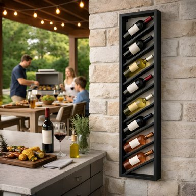 SOPORTE GRANDE CAVA PARA 8 BOTELLAS DE VINOS 175X40 CM DE HIERRO NEGRO VINCENZI - 7