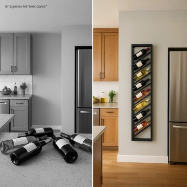 SOPORTE GRANDE CAVA PARA 8 BOTELLAS DE VINOS 175X40 CM DE HIERRO NEGRO VINCENZI - 8