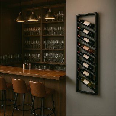 SOPORTE GRANDE CAVA PARA 8 BOTELLAS DE VINOS 175X40 CM DE HIERRO NEGRO VINCENZI - 9