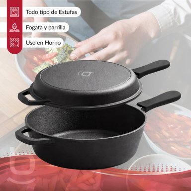 PACK DE 2 SARTENES ANTIADHERENTE HIERRO FUNDIDO CURADO ESMALTADO DE ALTA CALIDAD COLOR NEGRO - 6