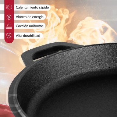 PACK DE 2 SARTENES ANTIADHERENTE HIERRO FUNDIDO CURADO ESMALTADO DE ALTA CALIDAD COLOR NEGRO - 7