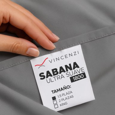 JUEGO DE SÁBANAS GRIS 1800 HILOS ULTRA SUAVE 1,5 PLAZAS VINCENZI - 2