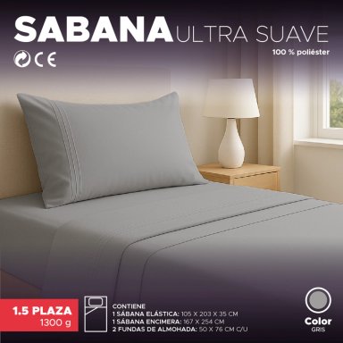 JUEGO DE SÁBANAS GRIS 1800 HILOS ULTRA SUAVE 1,5 PLAZAS VINCENZI - 3