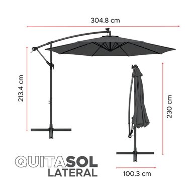 QUITASOL TERRAZA 360° 3X3 MT PANEL SOLAR LUZ LED GRAFITO VINCENZI - 4