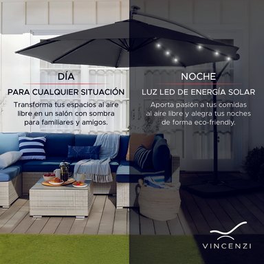 QUITASOL TERRAZA 360° 3X3 MT PANEL SOLAR LUZ LED GRAFITO VINCENZI - 8