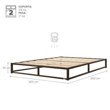 BASE PARA CAMA EUROPEA ACERO Y MADERA 200X200 SUPER KING VINCENZI - 2