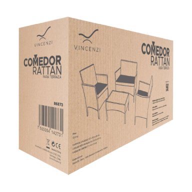 SET JUEGO DE TERRAZA 4PCS MESA SILLAS SILLON RATTAN VINCENZI - 6