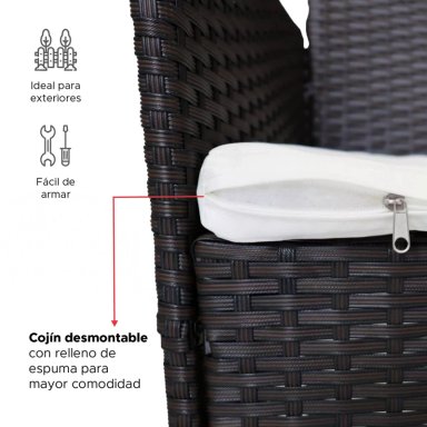 SET JUEGO DE TERRAZA 4PCS MESA SILLAS SILLON RATTAN VINCENZI - 7