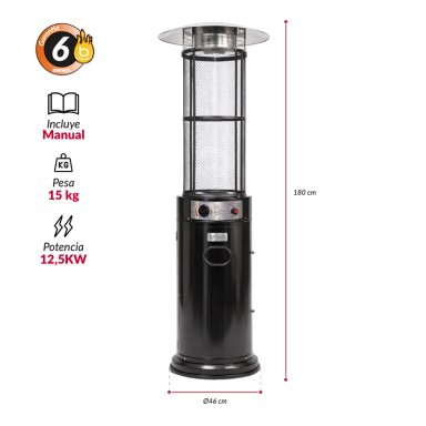 ESTUFA PATIO EXTERIOR CILINDRICA A GAS 12,5KW NEGRA BFRESH - 5