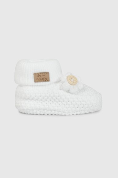 PANTUFLA BLANCA TEJIDA APLICACION FLOR 19020310V26 - 2