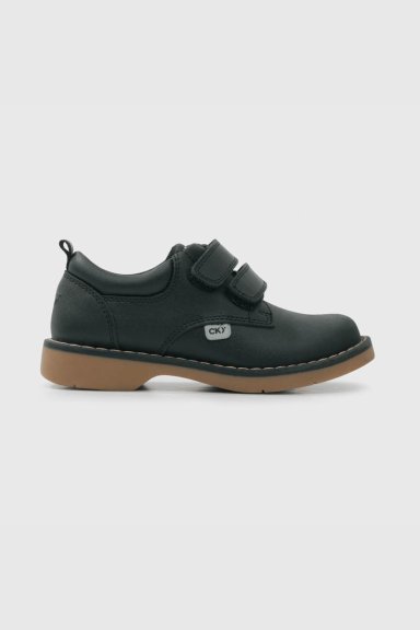 ZAPATO ESCOLAR CLASICO DE CUERO NEGRO CON VELCROS - 2