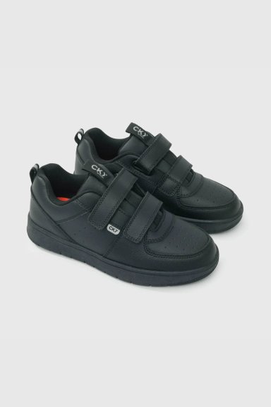 ZAPATO ESCOLAR DE CUERO Y ECOCUERO NEGRO CON VELCRO - 1