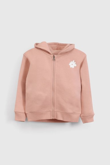 POLERON ROSADO CON GORRO FORRADO DE JERSEY Y CIERRE PARA NIÑA - 1