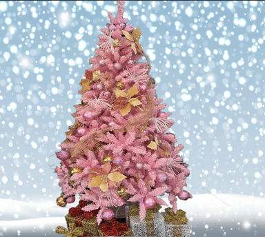 ÁRBOL DE NAVIDAD NEVADO 1,8 M, CON ADORNOS COLOR ROSA - 1