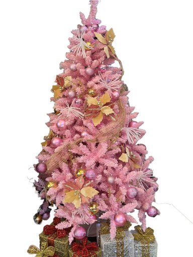 ÁRBOL DE NAVIDAD NEVADO 1,8 M, CON ADORNOS COLOR ROSA - 2