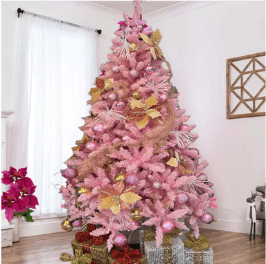 ÁRBOL DE NAVIDAD NEVADO 1,8 M, CON ADORNOS COLOR ROSA - 3