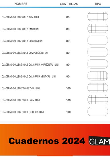 CUADERNO GLAMTEX COLLEGE 80H COMPOSICION LISO COLORS 8U - 5