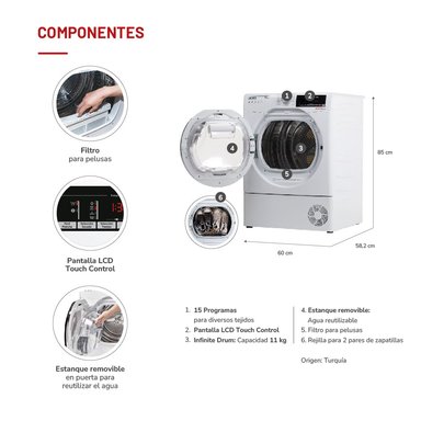 SECADORA ELE CTRICA 11 KG POR CONDENSACION CON BOMBA CALOR - 7